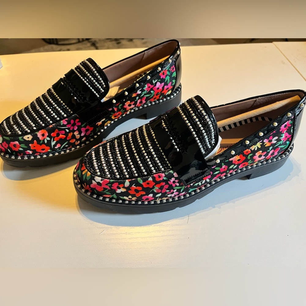 Betsy Johnson Women's Darian Pearl-Embellished Tailored Lug-Sole Loafers